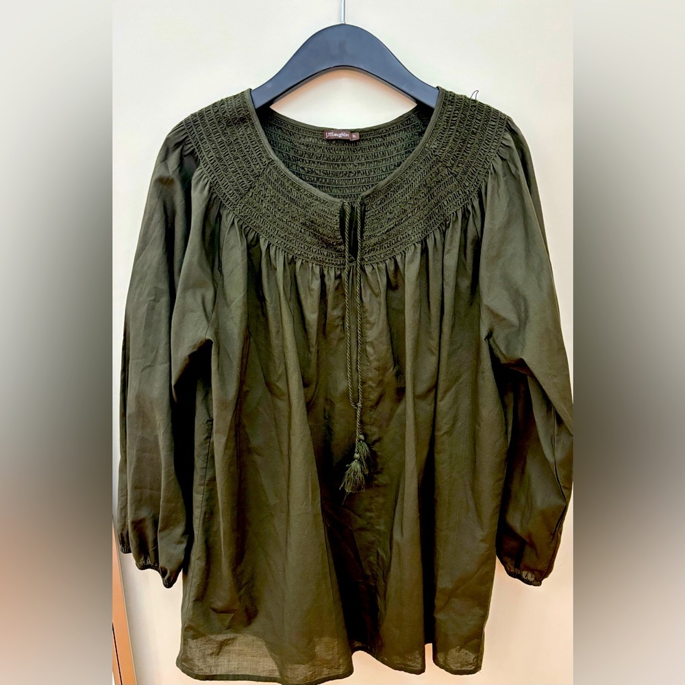 J.McLaughlin Olive Green Women's smocked blouse - size XL